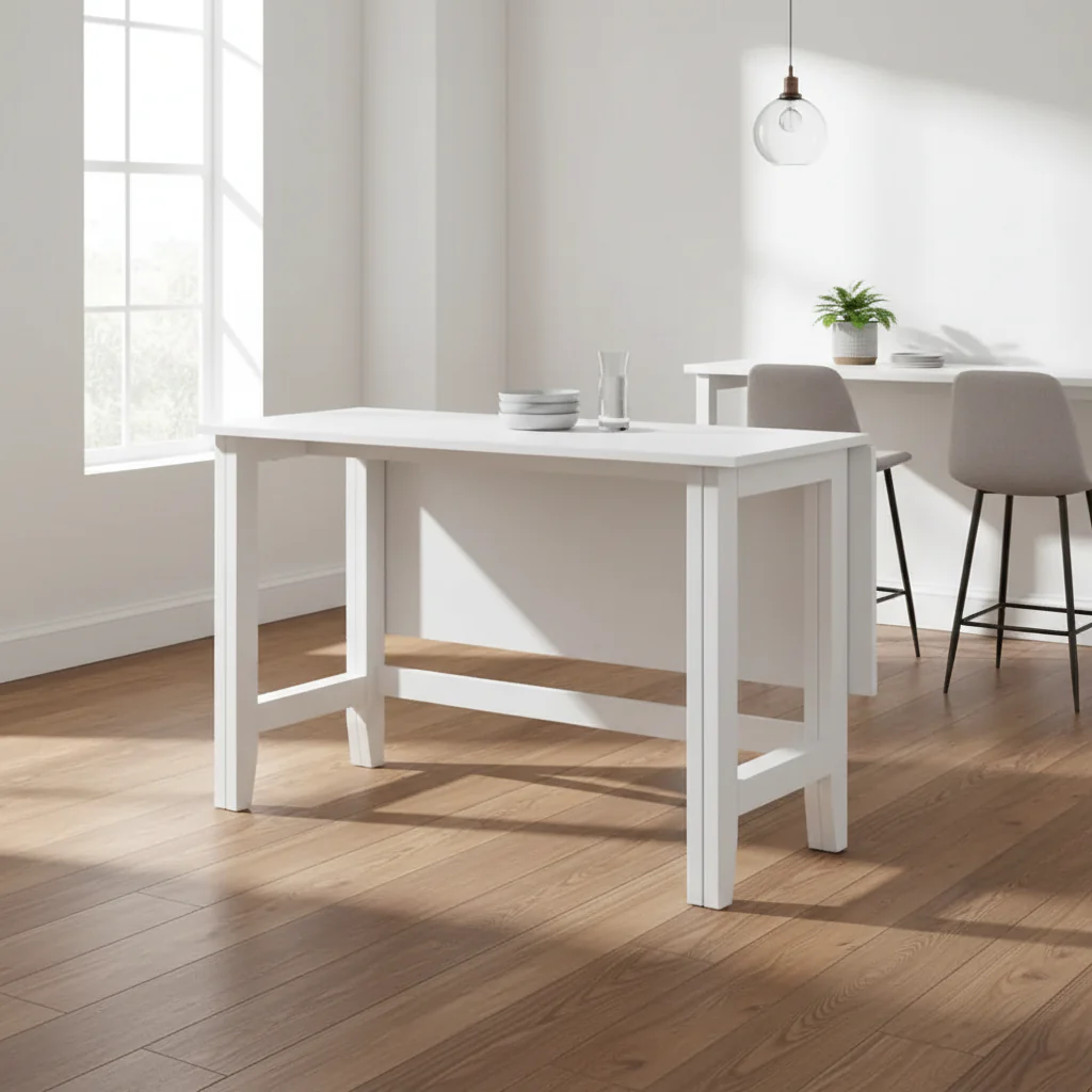 Farmhouse Rectangle Extendable Dining Table with 18 Inch Drop Leaf Kitchen Table for 4, Space-Saving, White