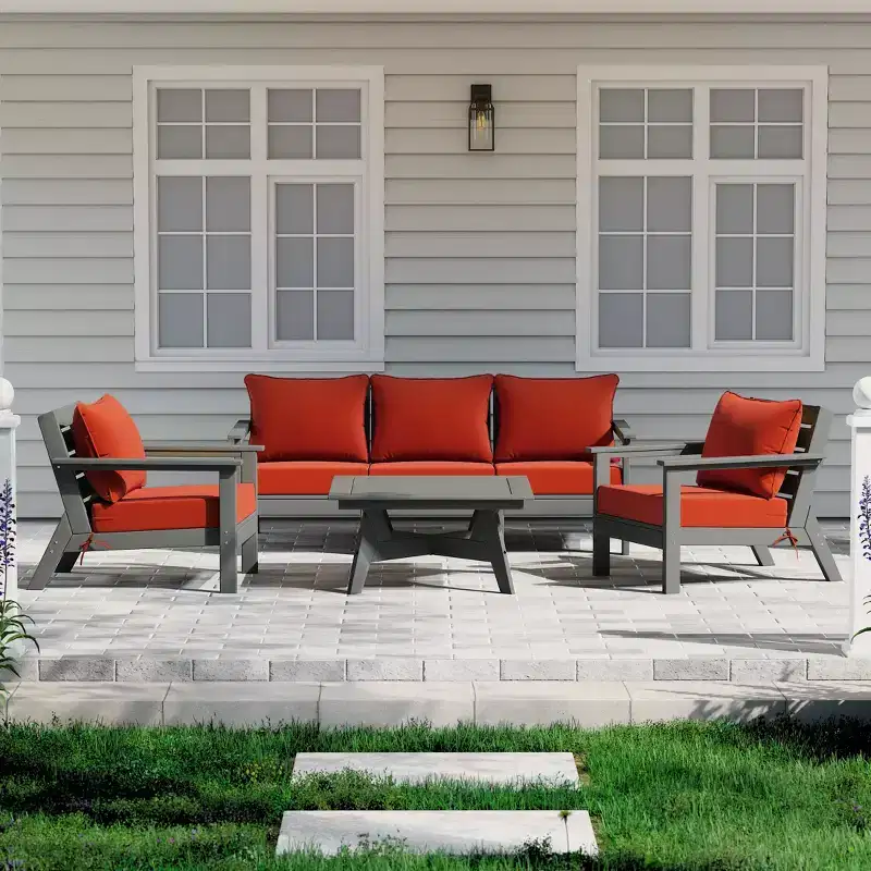 WestinTrends Avalon Outdoor 6-Piece Modular Sectional Patio Furniture Sofa Set, Gray/Orange