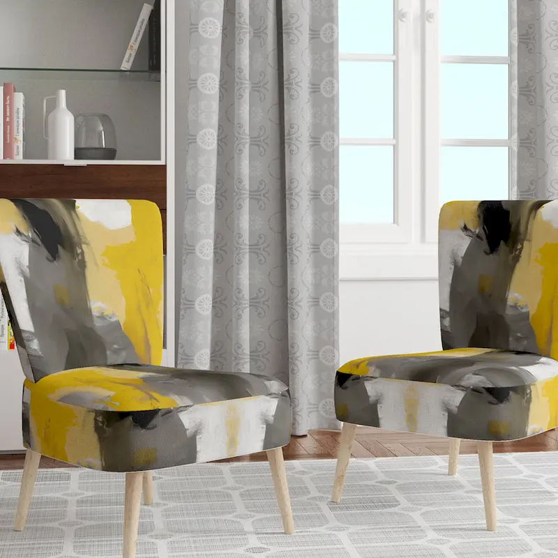 Mustard Yellow And Vivid Gray II Upholstered Abstract Accent Chair