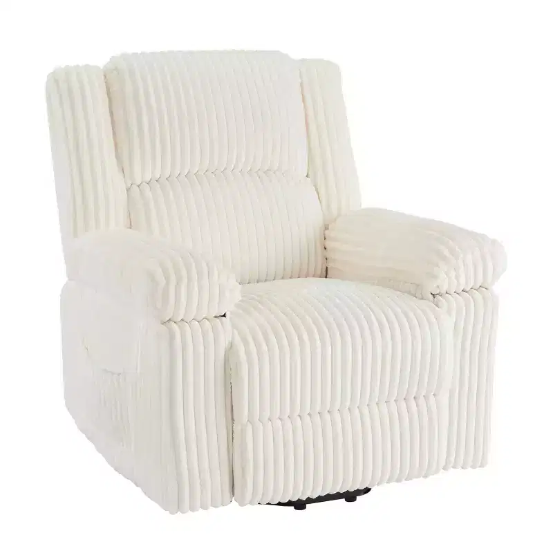 Corduroy Recliner Chair, Manual Recliner Sofa, Thick Padding, Side Pocket, 330Lbs Capacity, Recliner for Living Room, Bedroom, Home Theater, White