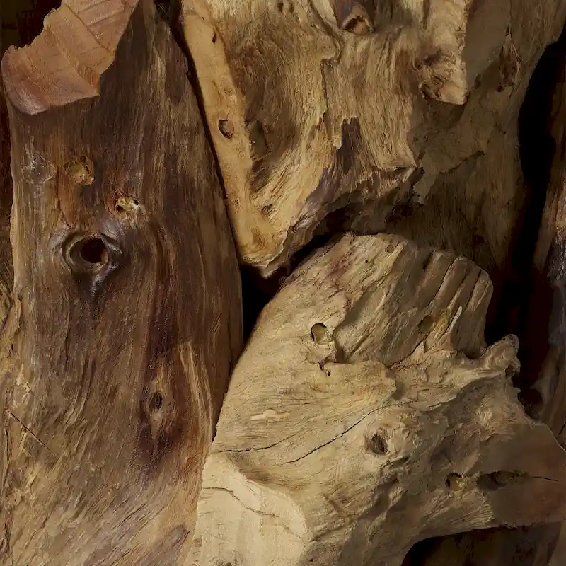 Natural Brown & Clear, Rectangle, 2-Seat, Teak Wood & Glass Coffee Table – 43