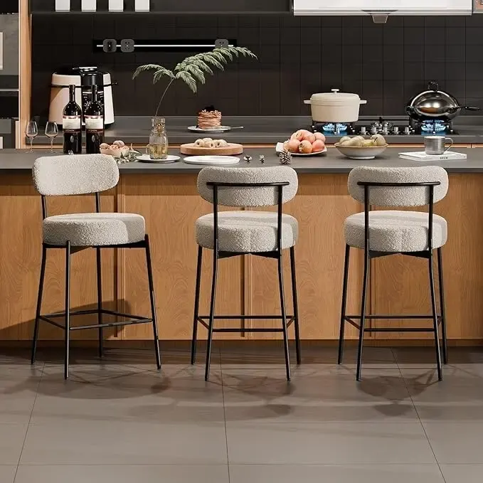 XINMICS 24 Inches Modern Counter Height Bar Stools with Curved Back Metal Legs, Upholstered Boucle Barstools, Set of 2/3/4 - N/A