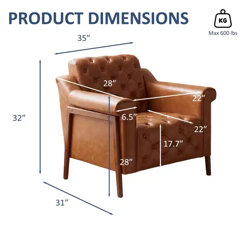 Dyonery Cozy Accent Chair PU Leather Modern Living Room Chairs Mid-Century Office Reading Chair,Single Sofa,Armchair for Bedroom,Apartment