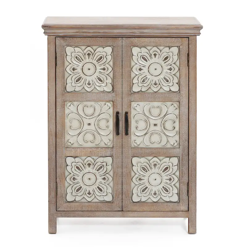 Farmhouse 37.4 Tall 2-Door Wood Storage Cabinet - 37.4 H x 27.68 W x 13.23 D