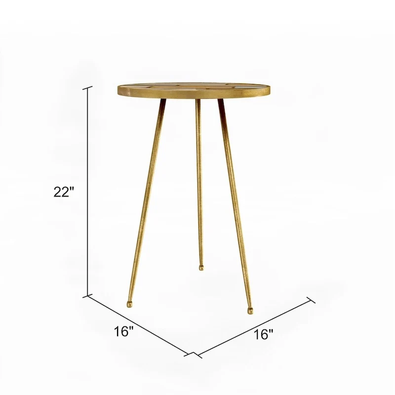 Gold Round Accent Table, Wood & Metal Top, 22