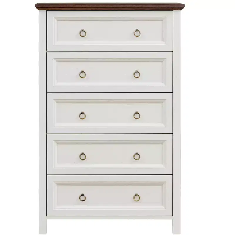Okak Farmhouse Style Console Dressers with Drawers,Chest of Drawers for Bedroom,Wooden Dresser with Retro Handle Ring