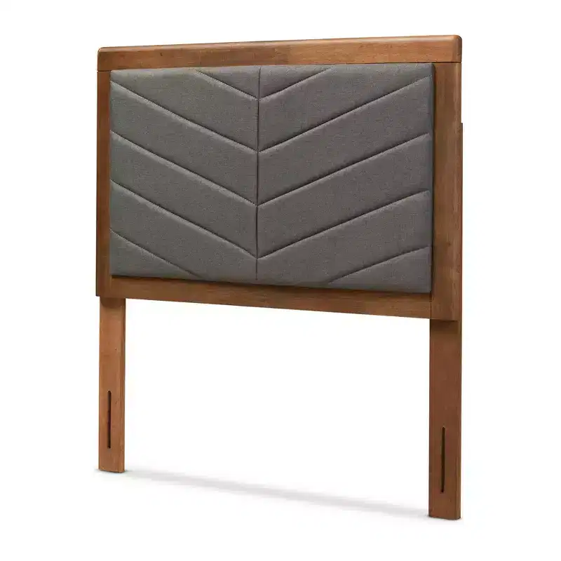 Twin Fabric Upholstered Wood Headboard Dark Gray/Walnut Brown - Chevron Tufted, Adjustable Height