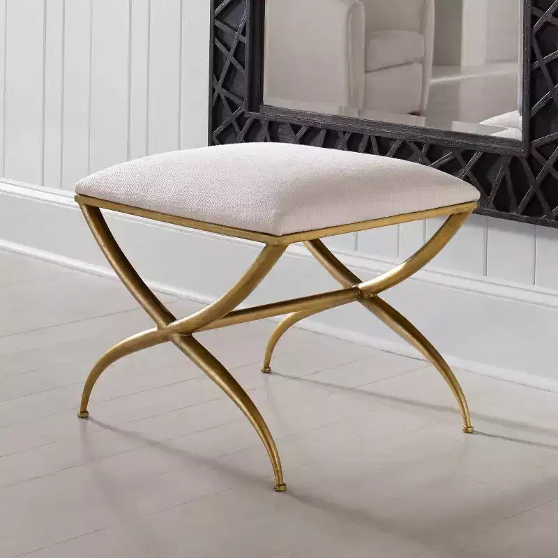 Uttermost Crossing 23 1/2 Wide White Fabric Small Bench