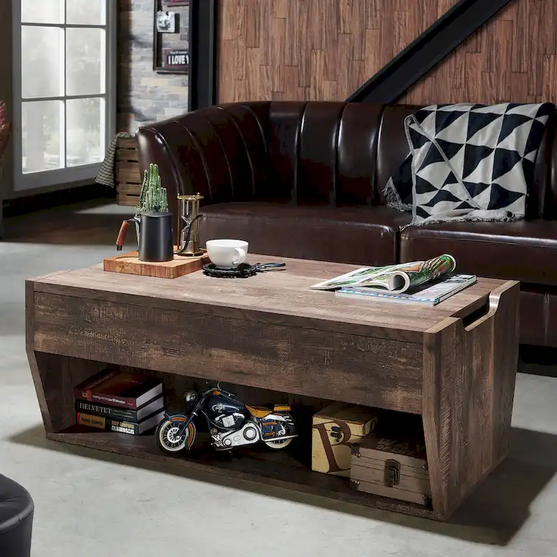 Rustic Oak Lift-Top 42 Storage Coffee Table