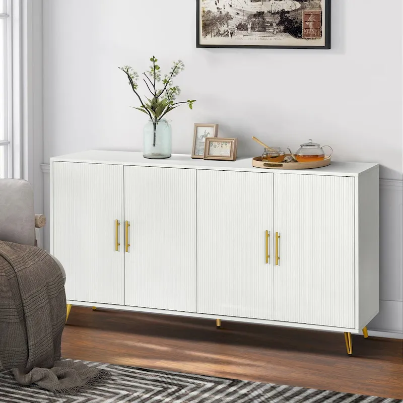 4-Door Storage Sideboard Cabinet with Vertical Line Doors
