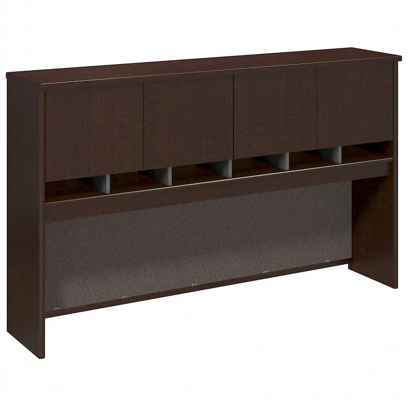 72W 4-Door Office Hutch with Open Shelves & Wire Management, Laminate Finish