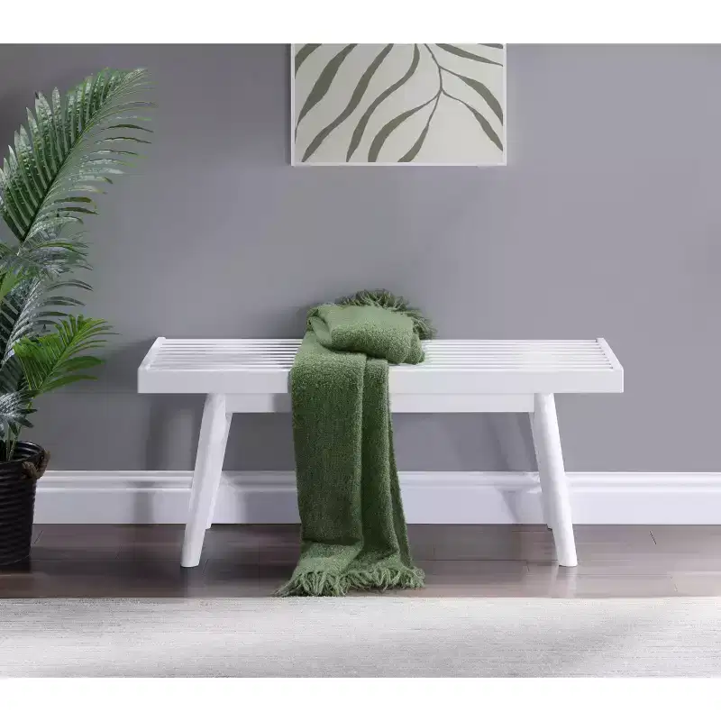 Roundhill Furniture Larwich Solid Wood Slatted Bench, 41.30-Inch Long, White