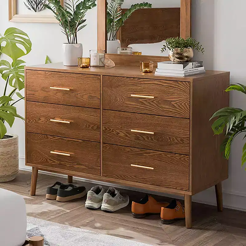 HOMES: Inside + Out Riverstone Mid-Century Modern 6 Drawer Dresser with Anti Tip Interlock System Walnut
