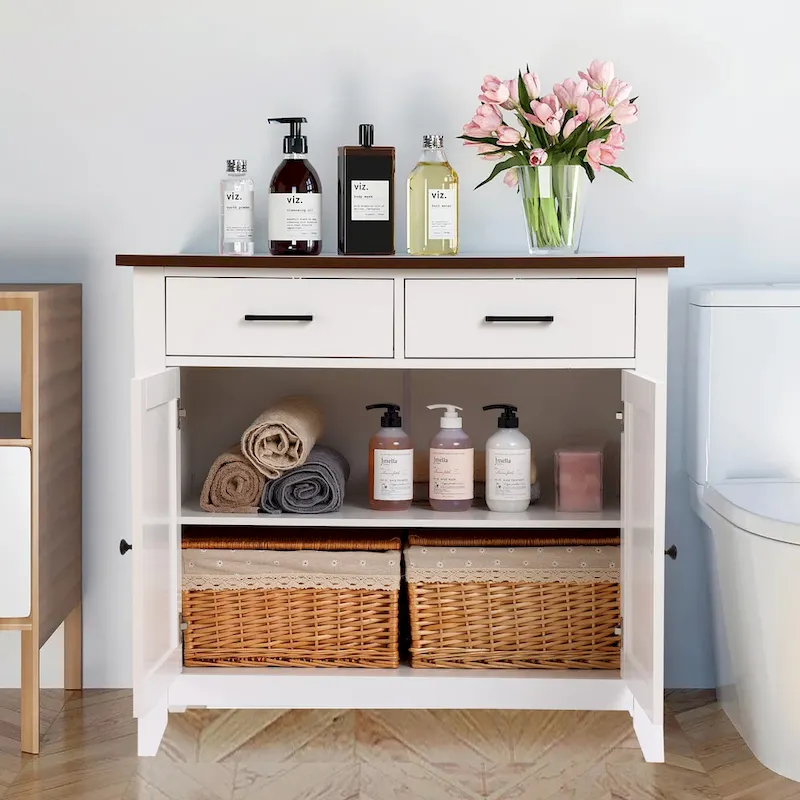 White Wood 2-Drawer 2-Door Sideboard Storage Cabinet - 32.83 H x 35.81 W x 15.75 D