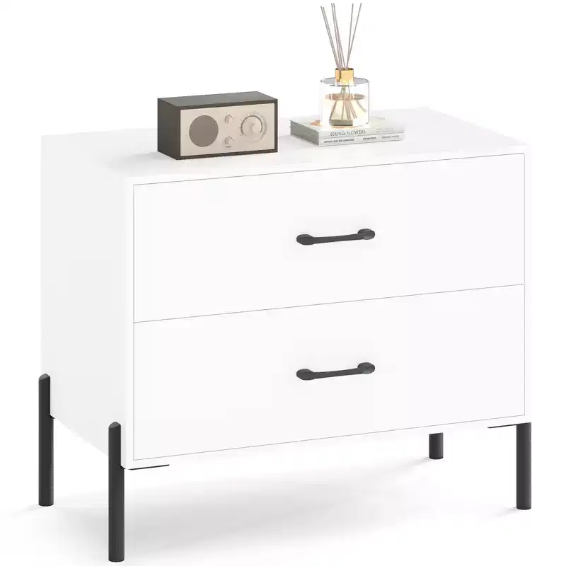 Costway 2-Drawer Dresser w/Metal Legs & Handles Drawers & Anti-Tipping Kits for Closet