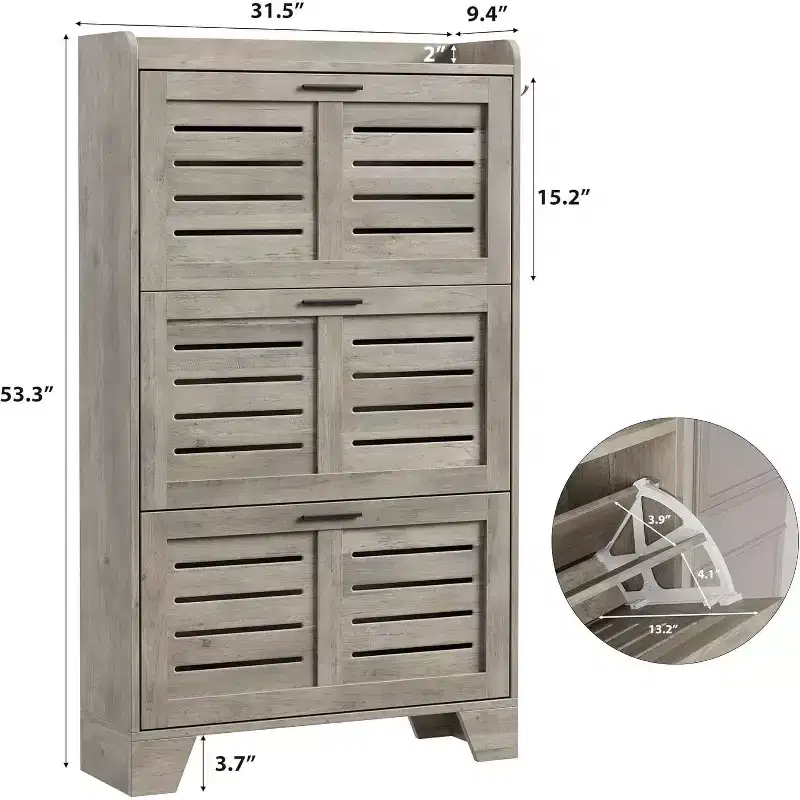 Acekool Flip Drawer Shoe Cabinet with Adjustable Shelves & Louvered Doors, Entryway Organizer with Hooks